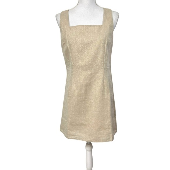 Luxmii Mini Linen S Shift Dress In Gold Metallic Linen Lurex W/ Sparkle - Picture 1 of 8